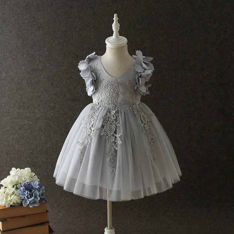 

Floral Formal Girls Dress for Wedding Birthday Gray High Quality Flower Girl Vestido Girl Clothes 3 4 6 8 10 12 T RKF184059