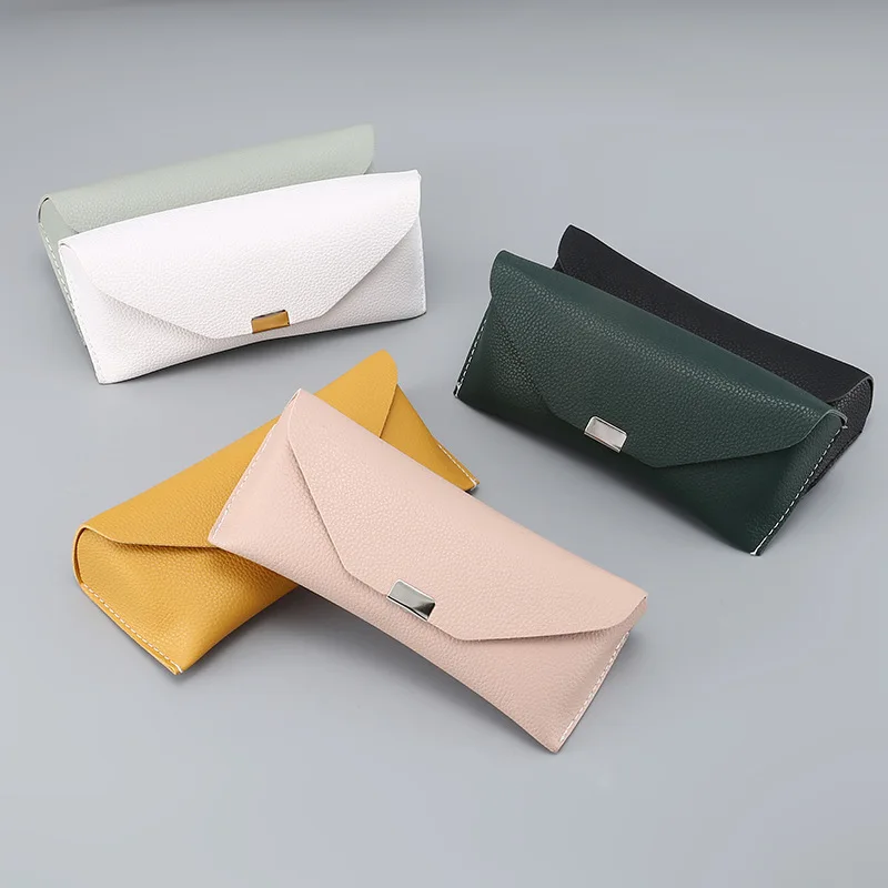 New Style Sunglasses Glasses Case Square Buckle Leather Case Lychee Pattern Soft Bag Fashion Portable PU Glasses Case Men  Women