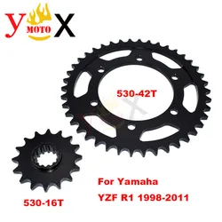 YZF-R1 Motorcycle Front & Rear Set 530-16T 530-42T Chain Sprocket Gear Steel For Yamaha YZF1000 YZF R1 1998-2011 1999 2000 2001