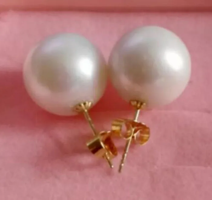 

AAAA 12-13MM natural Round white pearl earring 14K YELLOW Gold