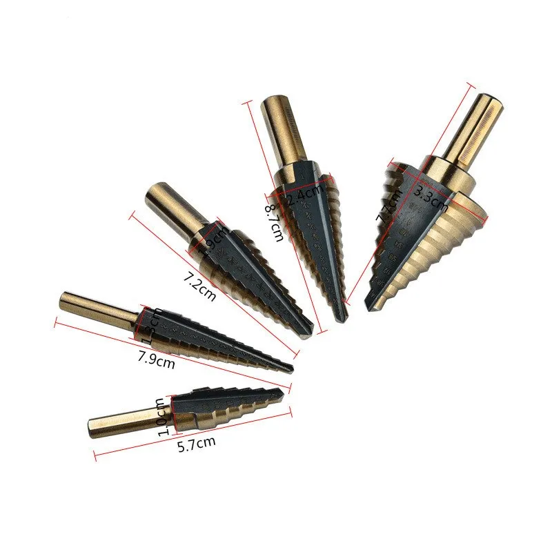 5Pcs Cobalt Step Drill HSS 4241 High Speed Steel Drill Titanium Cone Drill Drill Bit Step Drill Optional Aluminum Housing