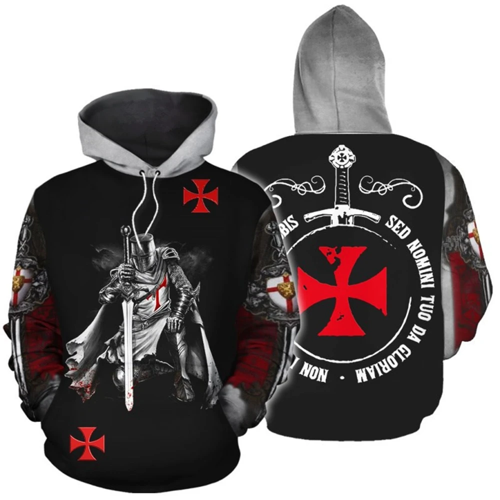 Knights Templar Armor Hoodies Jacket Crusader Cross Medieval Sweathsirt Pullover Full Printed 3D Men\'s Hoodie Tracksuit Carnival