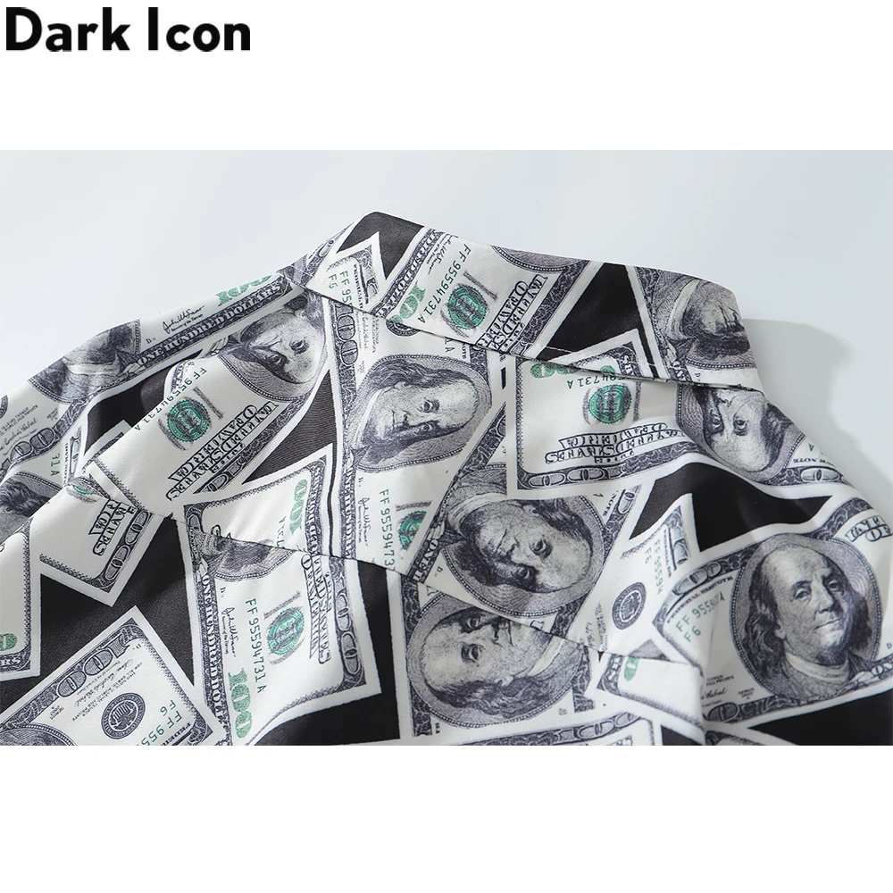 Dark Icon US Dollar Full Printed Shirts Men Turn-down Collar Casual Men\'s Shirt Logn Sleeve Man Clothing