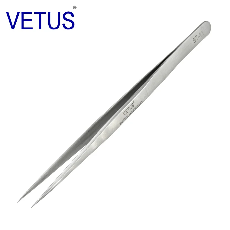 VETUS ST-11 ( 140mm ) High Precision Tweezers Stainless Steel Non-magnetic Acid-proof Pincers Eyelashes Beauty Manicure Tools