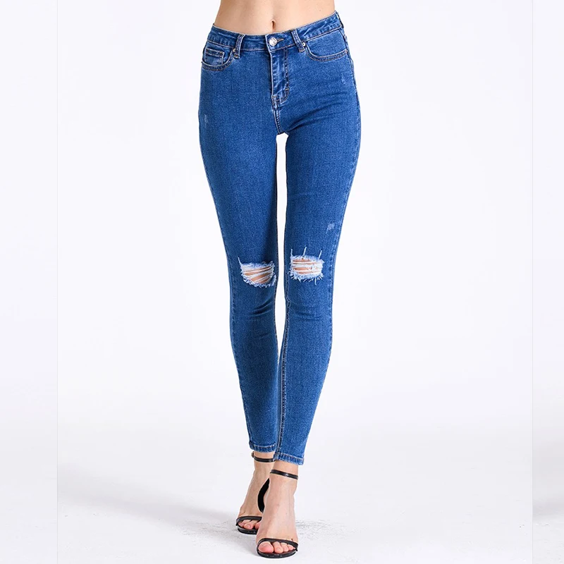 Denim Jeans Capri Women Stretch Pencil Pants Boyfriend Slim Fit Trousers Female Push Up Leggings Skinny Jeggings Chic Knee Hole