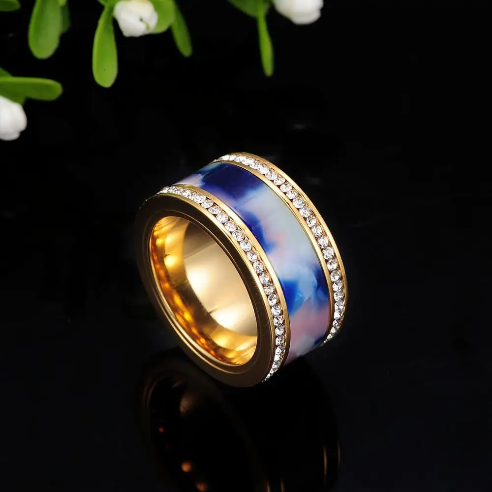 Fashion 12mm wide big rings for men and women Blue sky white clouds male female accessories wholesale