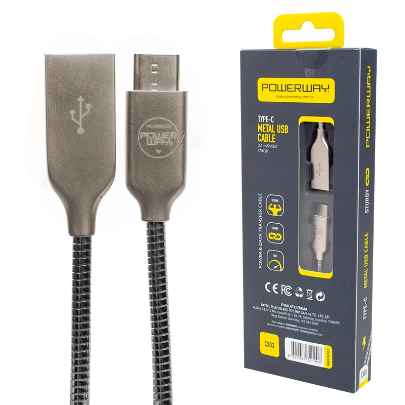 POWERWAY CX-03 TYPE-C METAL CHARGER AND DATA CABLE 2000 MA