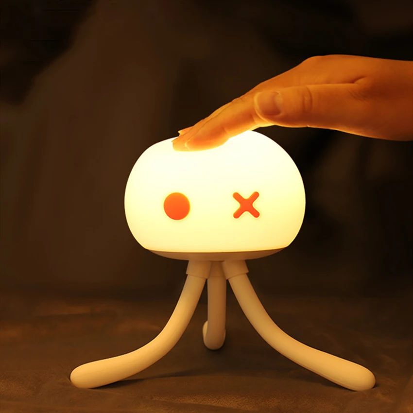 Luce notturna per bambini meduse, lampade in Silicone con controllo del rubinetto luce morbida per vivaio con staffa, batteria da 1200mah, 3 colori chiari, dimmerabile