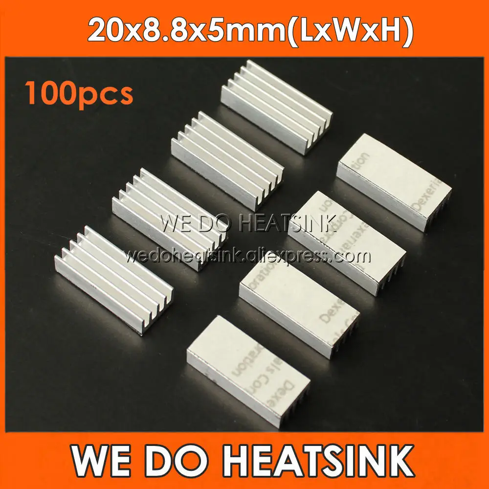 

100pcs 20x8.8x5mm Ram Heatsink Chipset Aluminum Heat Sink With Thermal Conductive Tape Fans & Cooling