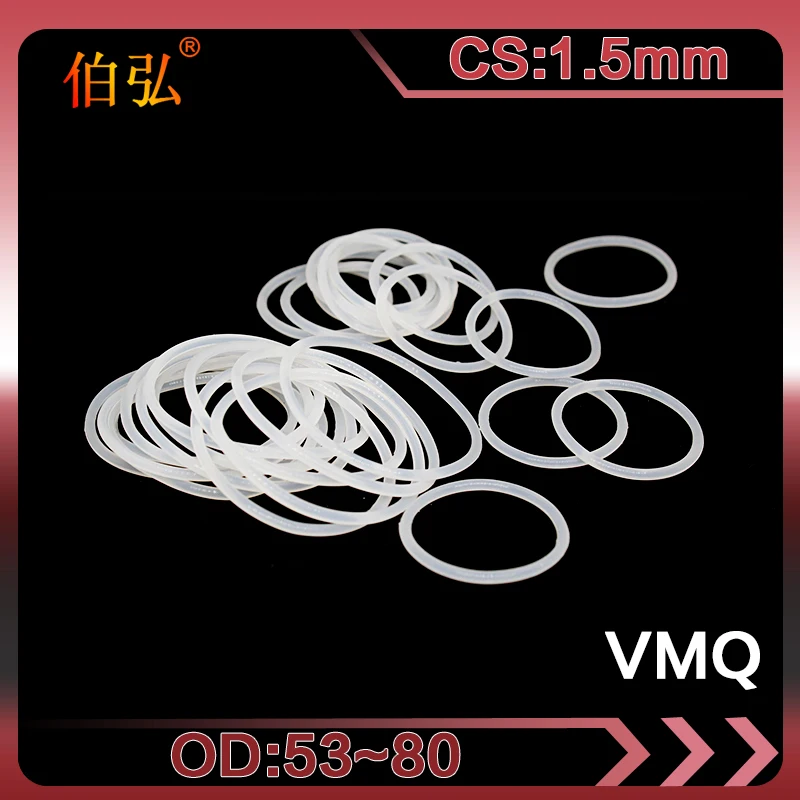 White Silicon O-Ring 1PC/lot Silicone/VMQ CS1.5mm OD52/55/60/65/70/72/75/80mm O Ring Seal Rubber Gasket Rings Washer