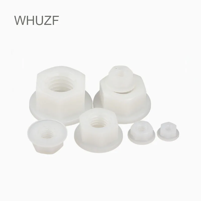 WHUZF Free Shipping Nylon Flange Nuts 100/500pcs Nylon Hexagon Flange Nut M3 M4 M5 M6 M8 M10 M12 Nylon Plastic Flange Nut