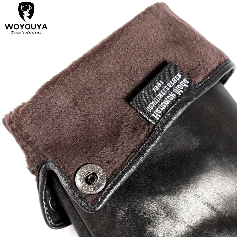 Guantes de piel de oveja suave de alta calidad para hombre, guantes de invierno para mantener el calor, guantes de cuero negro Simple, 8011Y