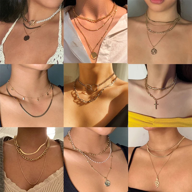 Multilevel Elegant Gold Snake Pendant Jewelry For Women Fashion Wedding Geometric Twist Chain Choker Necklaces N0277