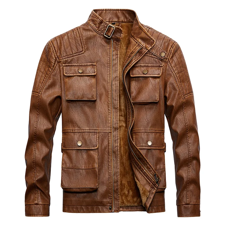 Exported to America Men's Leather Jacket New Fashion Motorcycle Leather Jacket Fleece Male Outerwear Zipper Leather Jackets Coat