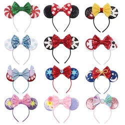 Disney-Diadema de Mickey Stitch con orejas de Frozen para mujer, lazos para el pelo con lentejuelas, accesorio para el cabello para fiesta