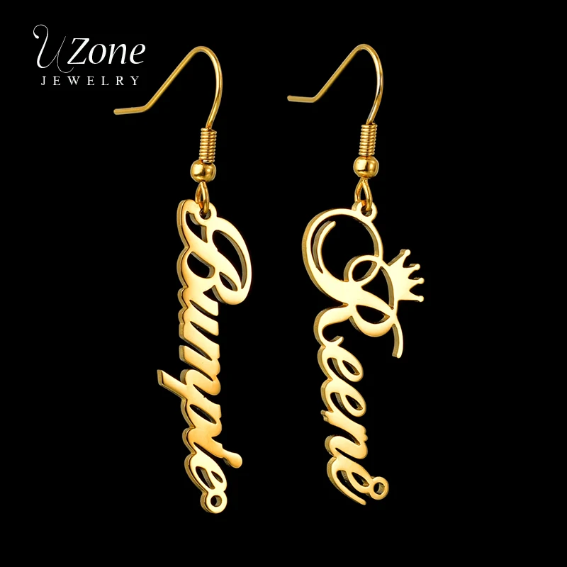 

UZone New Fashion Stainless Steel Custom Name Drop Earrings Personalized Letter Dangle Earrings For Women Birthday Gift Jewelry