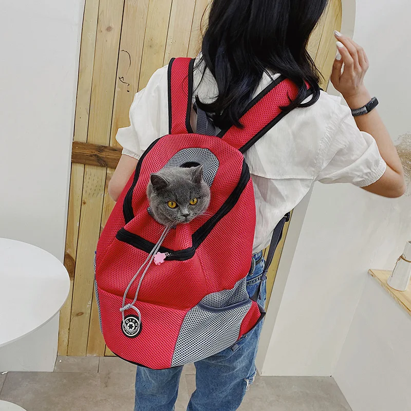 Mochila de ombro para transportar cachorros, malha casual, portátil, ombro duplo, respirável, ar livre, pet, gato, cachorro