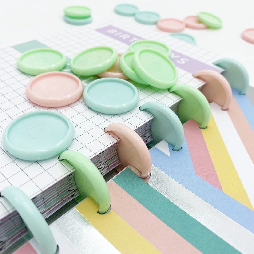 12pcs30mm Binding Rings Plastic Ring Buckle Mushroom Hole Loose-leaf Notepad Plastic Binding Discs Macaron Disc Binding Fichario