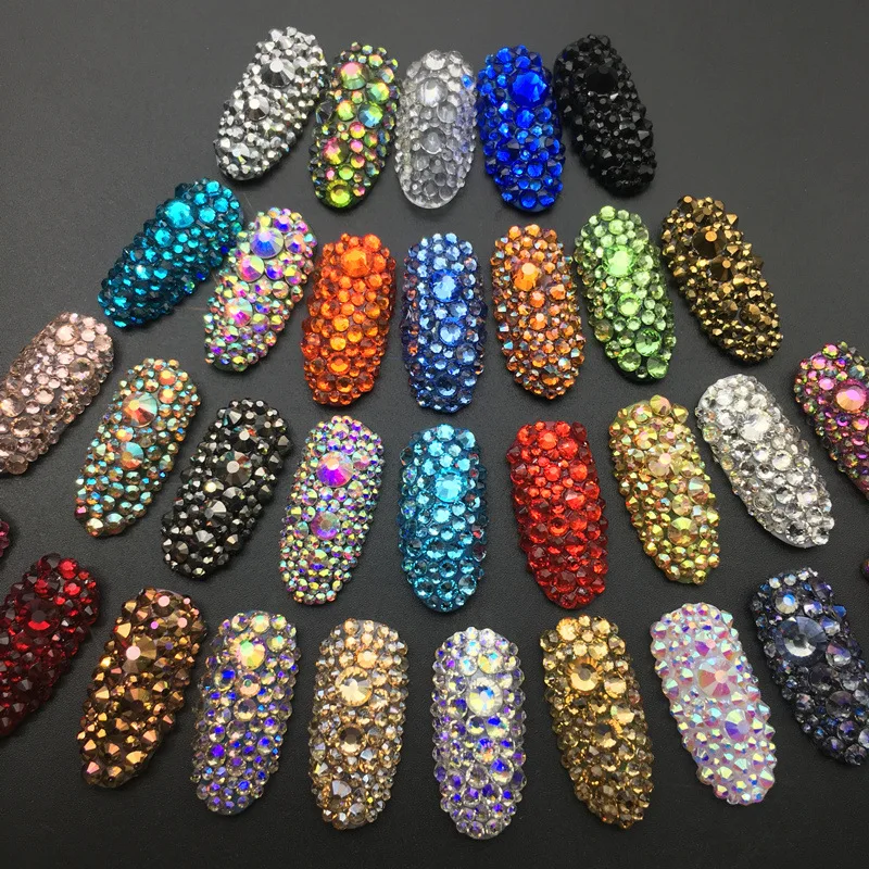 Mix size SS3-SS30 Super Glitter Crystal AB Rhinestones Flat Back Glass Chameleon Nail Rhinestones For Charms