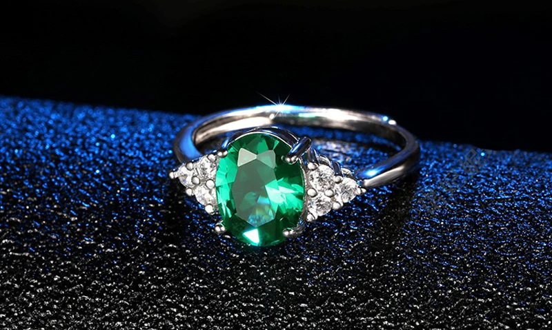 YANHUI Allergy Free Women\'s Created Emerald Rings Original Tibetan Silver Jewelry With Oval Cut 5A Royal Green Olive Zircon Ring