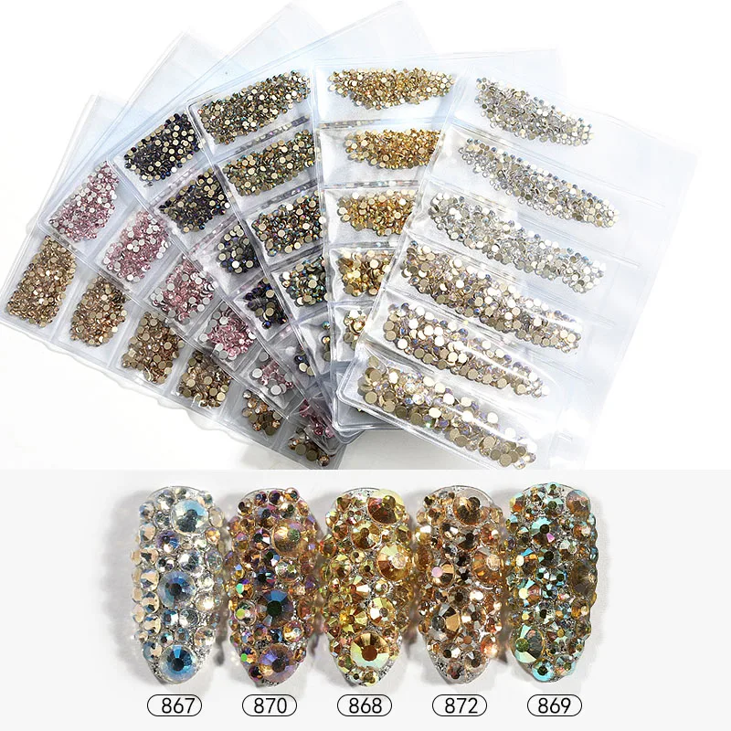 Super glitter formato misto 1440 pezzi crystal AB flat back nails strass 3D decorazione per unghie in vetro accessori per manicure