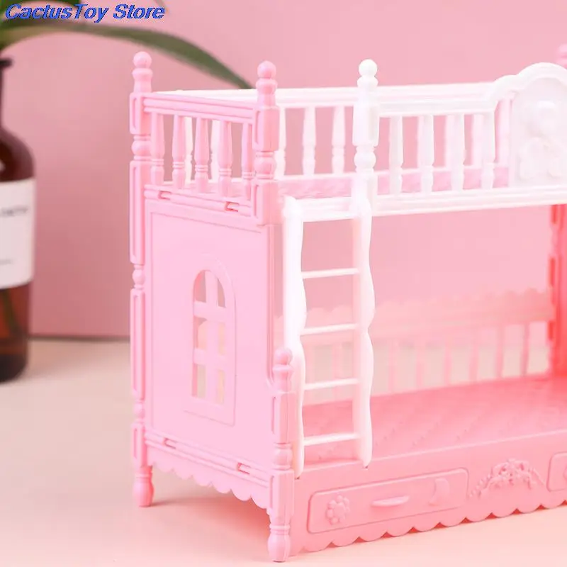 For BJD Doll Children Play House Simulation European Furniture Princess Double Bed With Stairs Toys For Barbie Doll Accessories