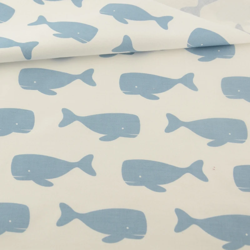 New arrivals White Cotton Fabric Fat Quarter Blue Whales Designs  Home Textile Material Patchwork Crafts Quilting Sewing