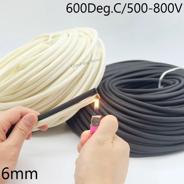 Dia 6mm Fiberglass Tube HTG Cable Sleeve Soft Chemical Fiber Glass Wire Wrap Protector Insulation High Temperature Pipe 600Deg