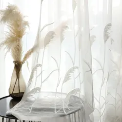 Reed Flower White Tulle Window Curtain for Living Room Sheer Curtains For Bedroom Embroidered Window Screening Voile Curtain