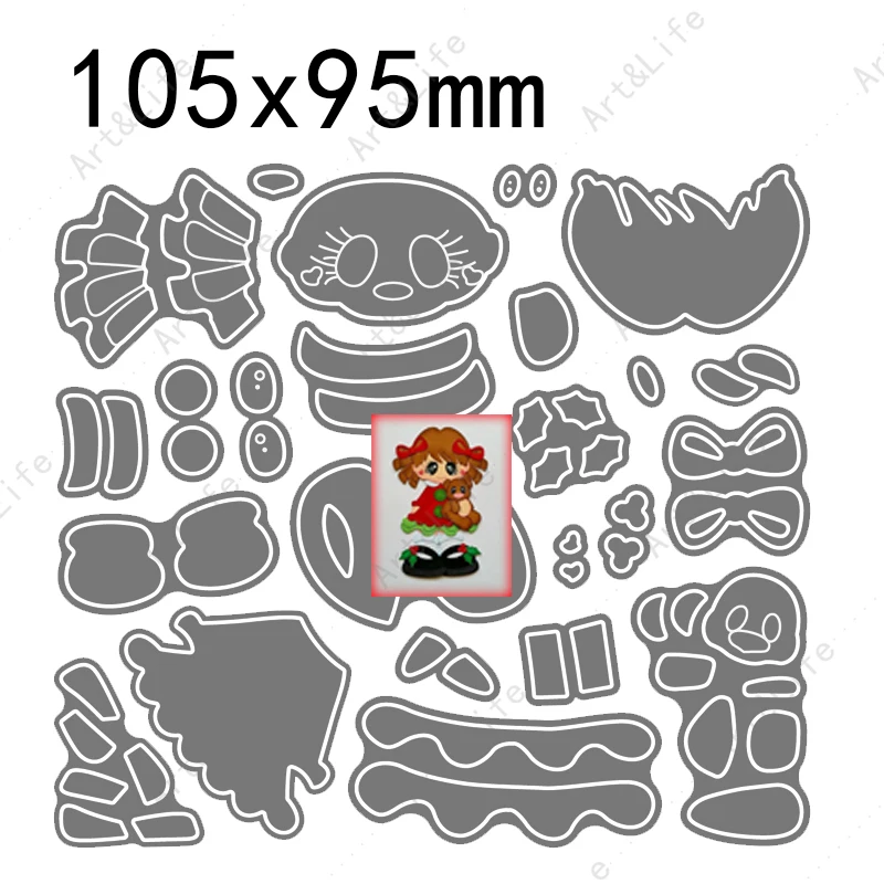 Super Cute Girl and Bear New Christmas Metal Cutting Dies for Scrapbooking Crafts Navidad Stencils Die Cutter Natale Embossing