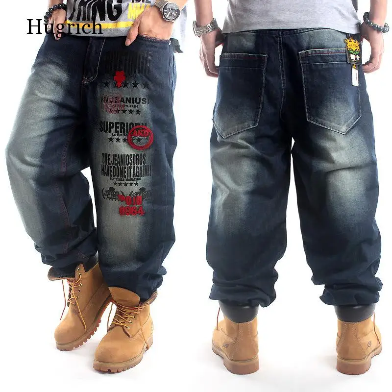 

2021 Full Length Pattern Printed Loose Hip Hop Jeans Men European American Brand Hip-Hop Trend Embroidery Denim Pants