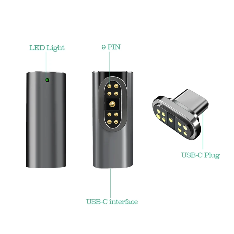 Adattatore magnetico USB C 9pin tipo C connettore PD 100W ricarica rapida convertitore 480mbp/s per iPad MacBook Pro Air HUAWEI MI Switch