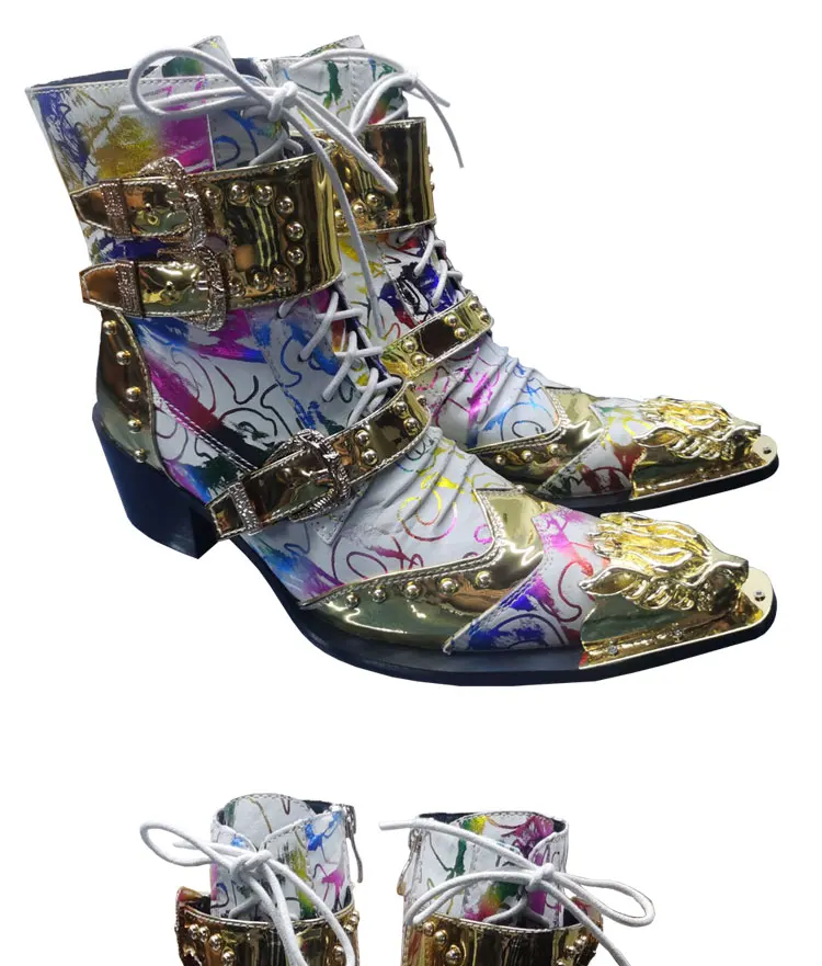 Frühling und Herbst Spitze hohe stiefel herren stiefel Weiß Wies Rindsleder Business Bankett Casual Leder stiefel High heels Stiefel – Detail 2
