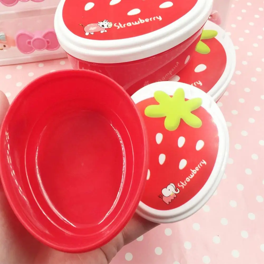 4pcs Microwave Lunch Box Strawberry-shaped Food Storage Container Children Kids School Portable Mini Crisper Fresh-keeping Box