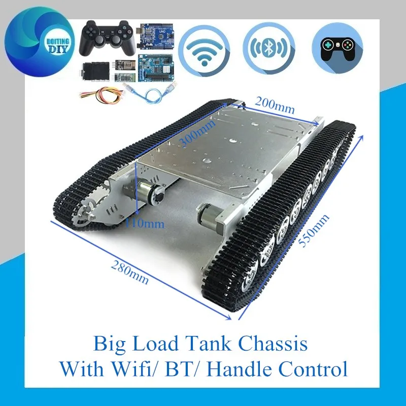 Wifi Control Metal Tank Chassis Handle Control 4-motor Robot Crawler Track Chain Car Vehicle Mobile Platform Heavy Load T800