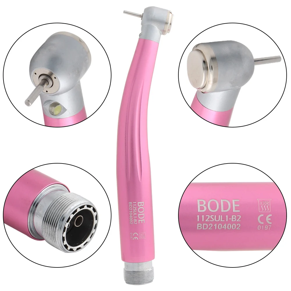 BODE Dental LED High Speed Handpiece Air Turbine Self-powered Triple Water Spray Ceramic Bearings 2 Hole B2 E-generator Pink