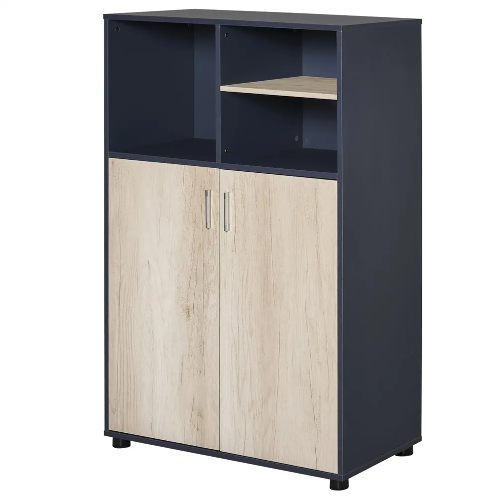 HOMCOM Storage Cabinet Shelf Cabinet Auxiliary Cabinet with Room and Door for Living Room Office 80x40x120cm Blue and Wood