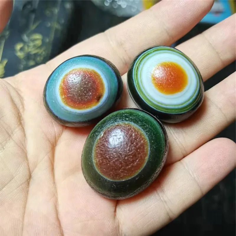 3pcs/lot Rare Pattern Natural Agate  Heaven Eyes Old Baojiang Dzi Beads Jewelry Amulet  Magic Power Collectible Treasure