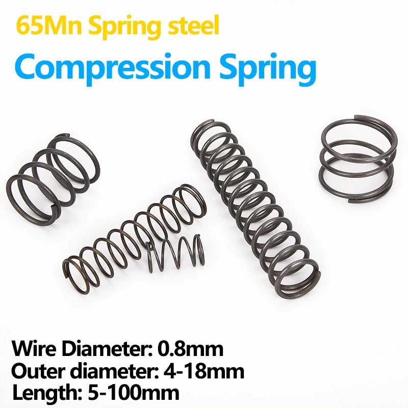 Cylindrical Helical Coil Compressed Shock Absorbing Pressure Return Small Compression Spring 65Mn Steel WD 0.8mm Backspring
