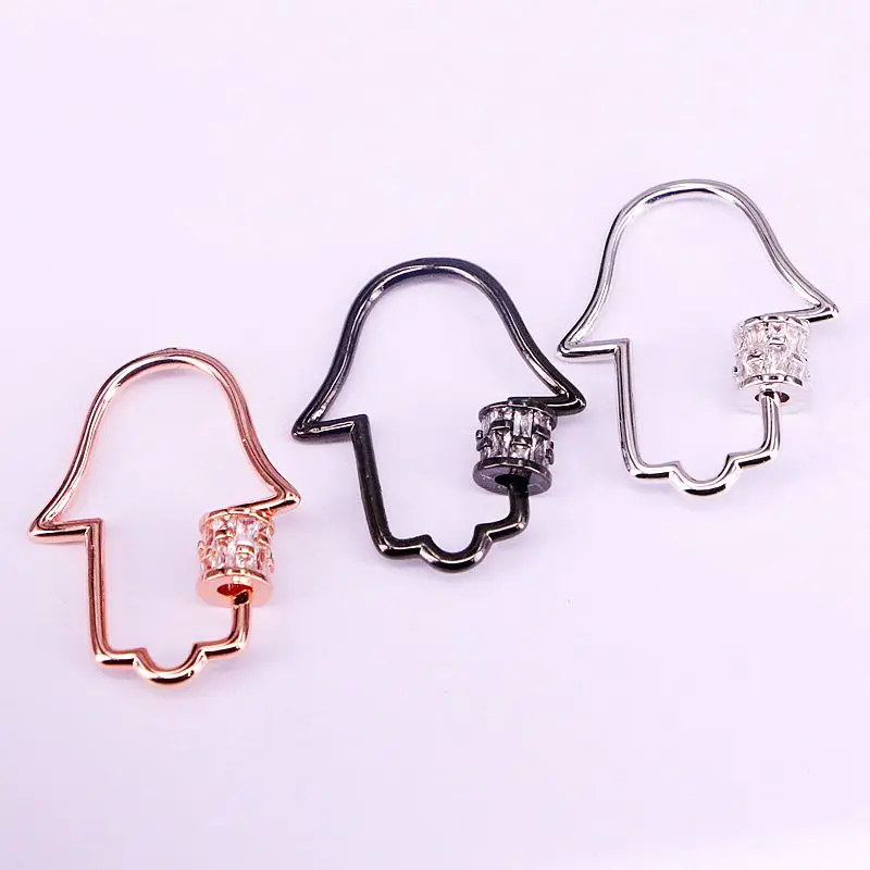6PCS, Hamsa Hand Connector Clasp, Gold/Rose Gold/Black/Silver Color Pave Clear CZ Hamsa Hand Clasp For Necklace Jewelry Making