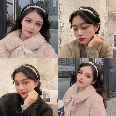 패션 특대 대형 아이보리 화이트 진주 머리띠 전체 진주 여성 헤어 밴드 크라운 유행 신부 모자를 쓰고 있죠 헤어 액세서리
