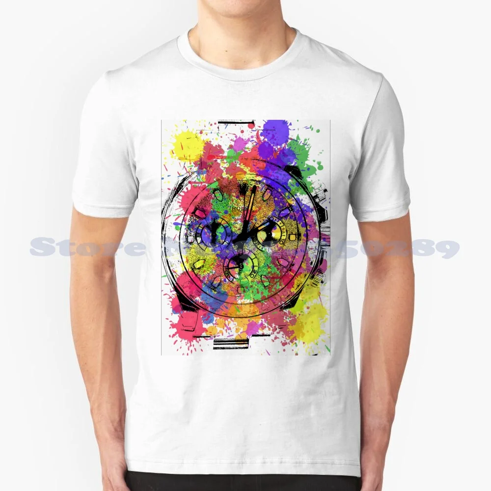 Watercolor 100% Cotton T-Shirt Watch Timepiece Once Upon A Time Wrist Luxury Expensive Oyster Perpetual Cosmograph Dial Hand