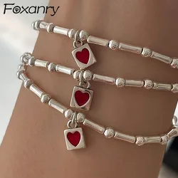 FOXANRY Silver Color Bracelets for Women New Trendy Elegant Creative Bamboo Joint Design LOVE Heart Bangles Party Jewelry