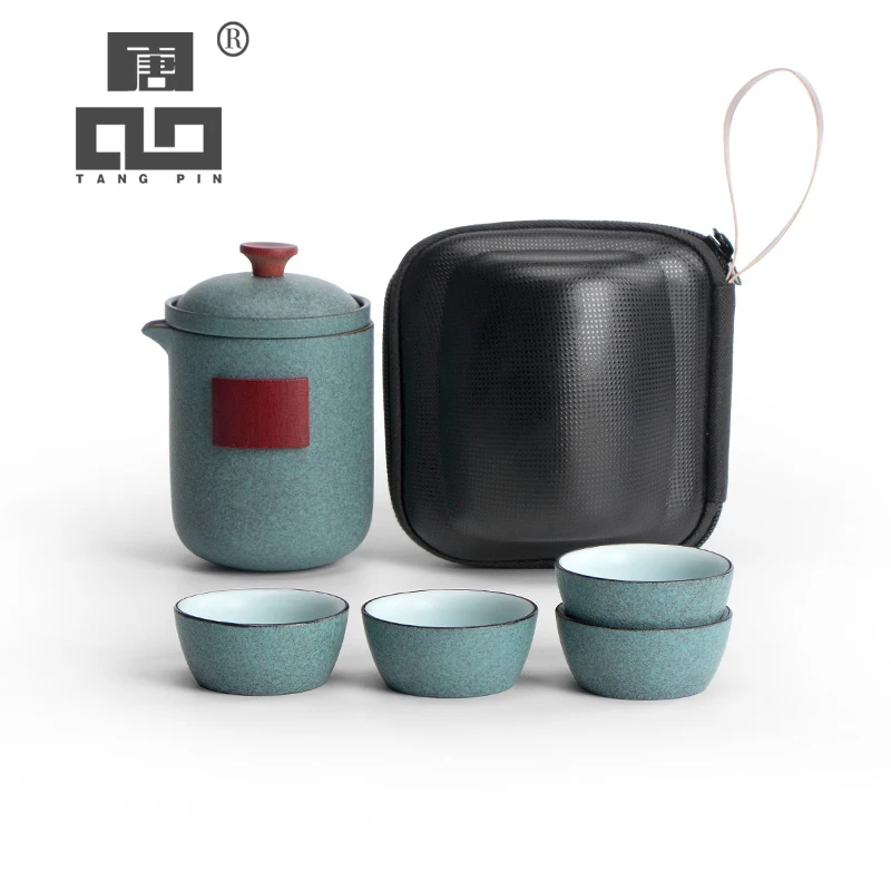 

TANGPIN-Ceramic Teapot and Teacups, Portable Travel Tea Set, Green Drinkware