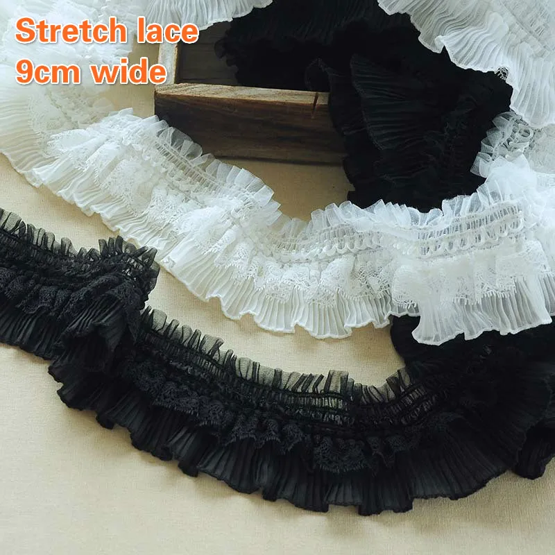 New Stretch Pleated Embroidery Trend Lace DIY Ladies Children's Clothes Skirt Fluffy Cuffs Lengthened Hem Sewing Trim Decoration