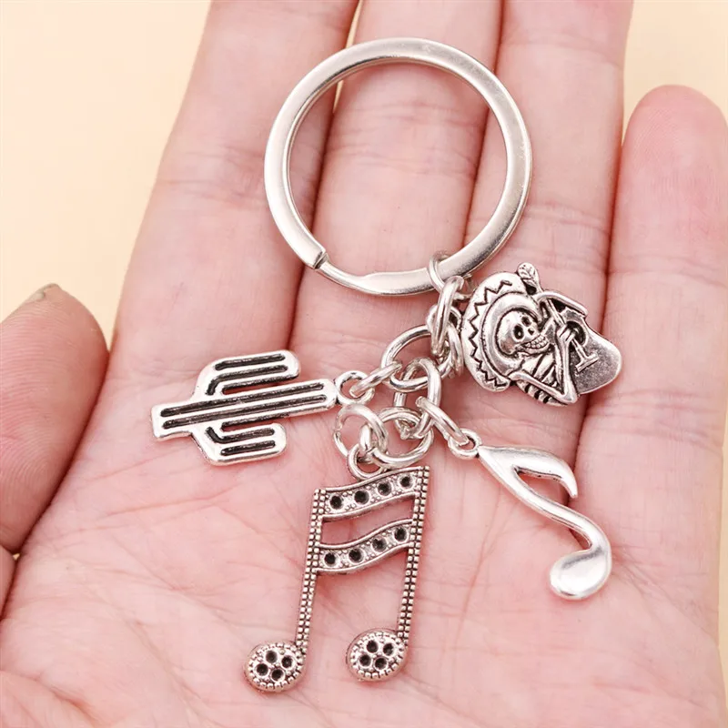 Metal Skull Guitarist Keychain,  Cactus Charms, Music Charms,Mexican Style Keyring, K2043 1pcs