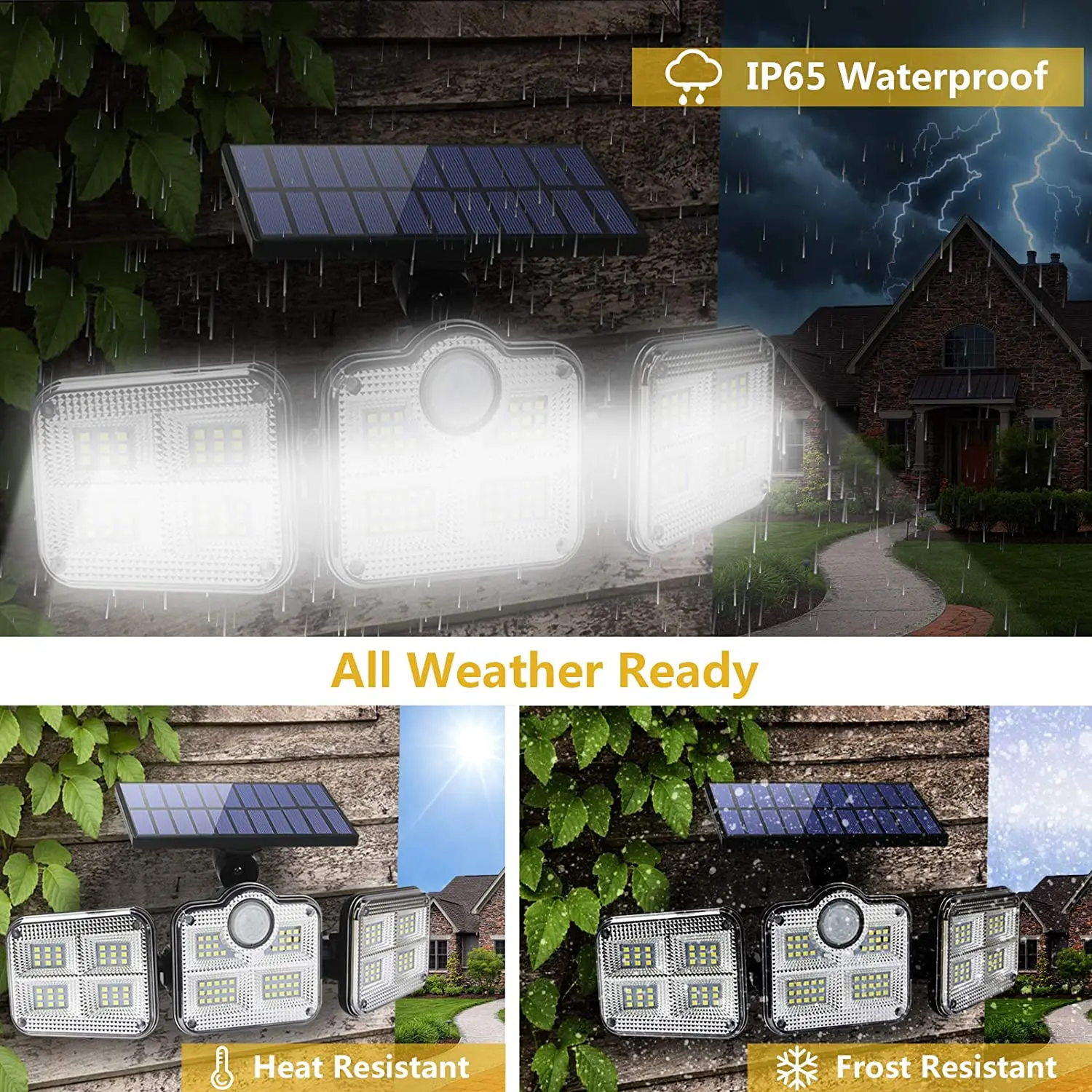 Solar Lights Outdoor Waterproof 138 LED 270° Wide Angle Wireless Solar Motion Sensor Lights with 3 Modes Remote Control