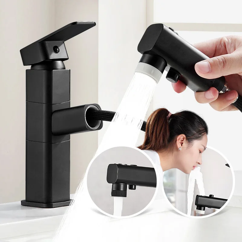 

All Copper Pull Faucet, Bathroom Basin, Washbasin, Sink, Black Basin, Hot and Cold Water Faucet Bathroom Faucets Accessories