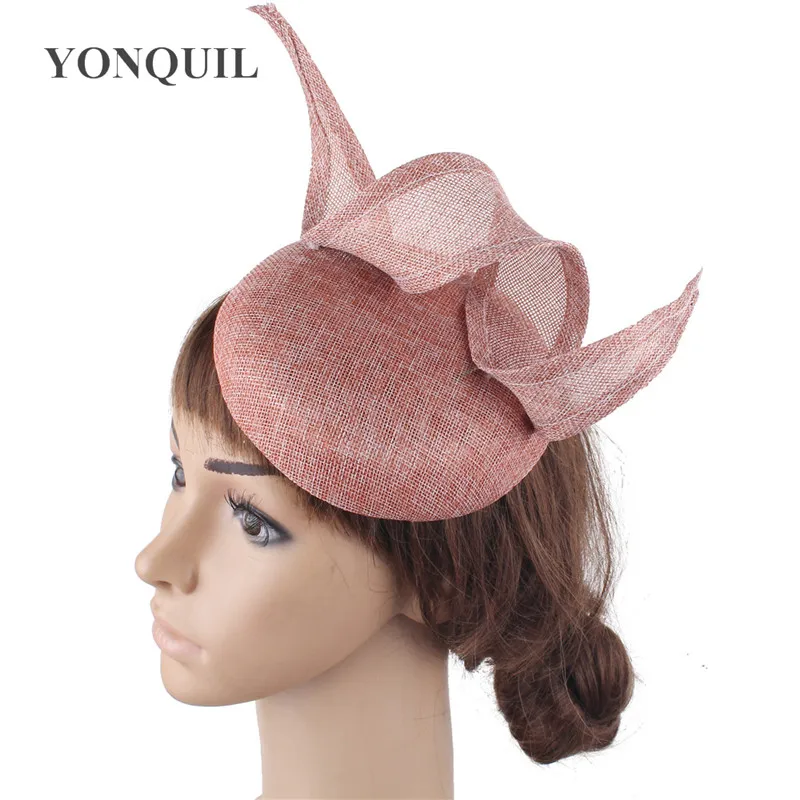 Imitasi Sinamay Bride Pernikahan Topi Fascinator Hoops Dekorasi Headpiece Wanita Elegan Menikah Topi Wanita Topi Rambut Pin Aksesoris