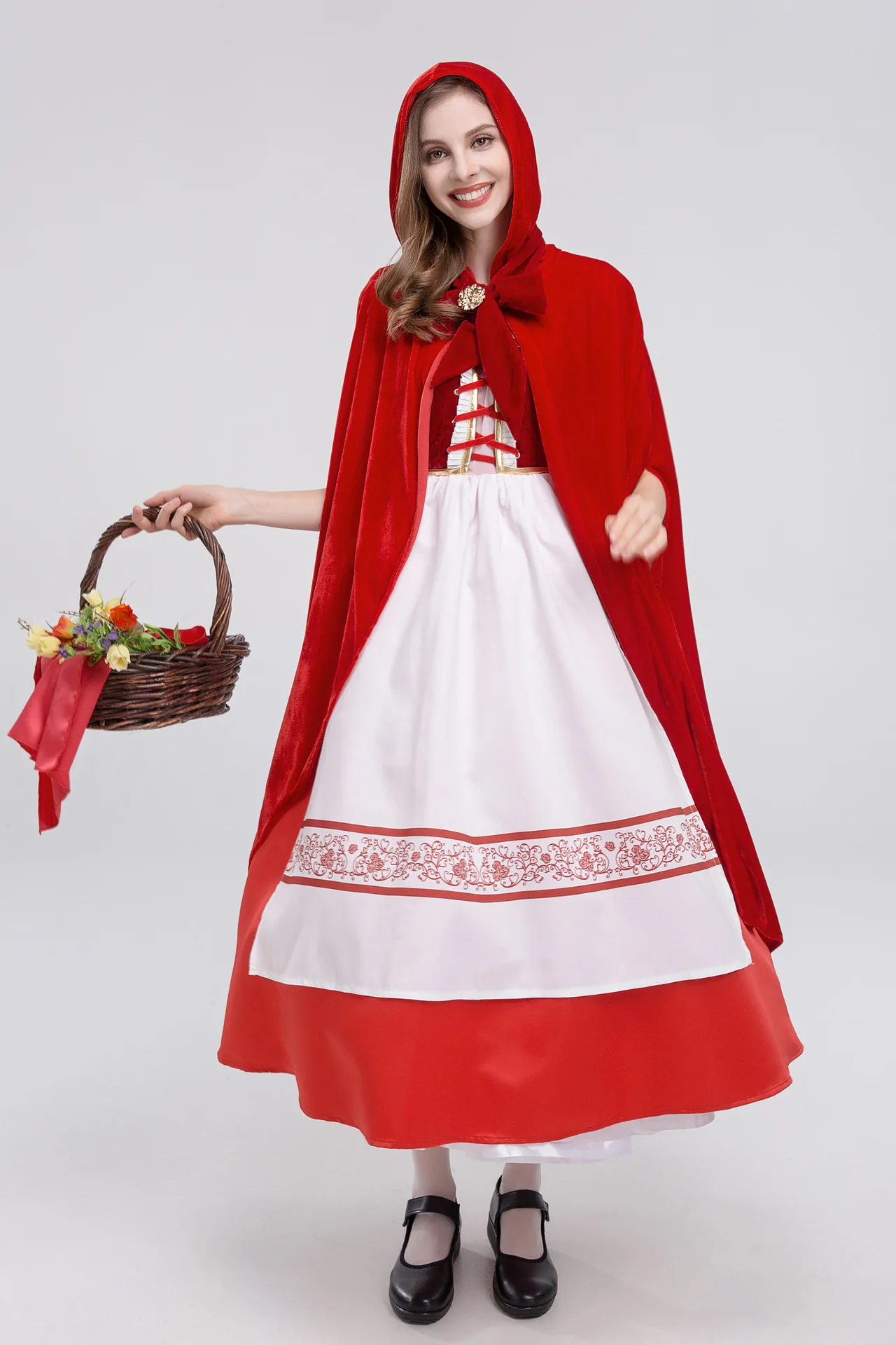 Dress Long Cape Set Little Red Riding Hood Costume Halloween Fantasia Performance Fairy Tale Cosplay Fancy Dress